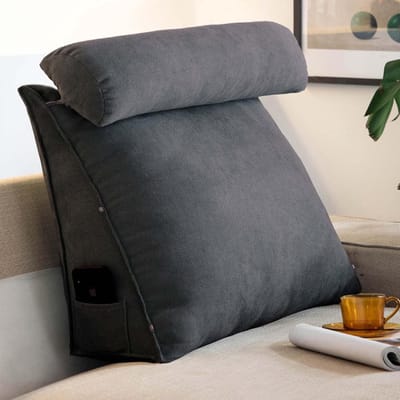 Driehoekig Kussen - Leeskussen Rugsteun - Ontspannen Lezen - Verstelbare Neksteun - 50 x 20 cm - Grijs