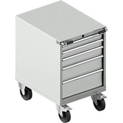 Schäfer Shop Select Verrijdbare gereedschapskast WSK 27-36, 5 laden, H 920 mm, enkele vergrendeling, staal, 200 kg max. belasting, lichtgrijs/lichtgrijs