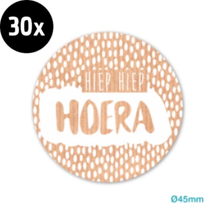 30x Sluitsticker HIEP HIEP HOERA | Kraft | 45 mm | Sluitzegel Feest | Sluitsticker | Chique inpakken | Traktatie - Verjaardag - Feest - Kinderfeest - Kinderverjaardag