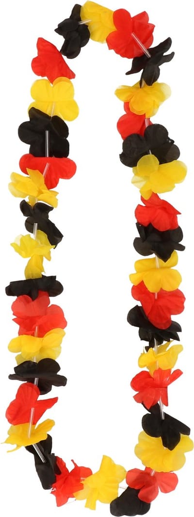 Hawaiikrans bloemenslinger - rood/geel/zwart - kunststof - vlag kleuren Belgie/Duitsland