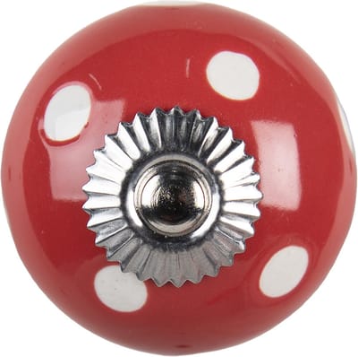 Clayre & Eef Deurknop Ø 4 cm Rood Wit Keramiek