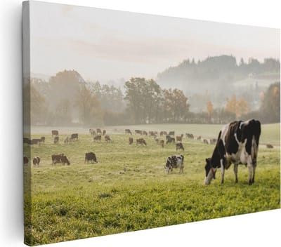 Artaza Canvas Schilderij Koeien In Weiland - 30x20 cm - Klein - Wanddecoratie Landschap - Muurdecoratie Boerderij Dieren - Kamer Accessoires Natuur