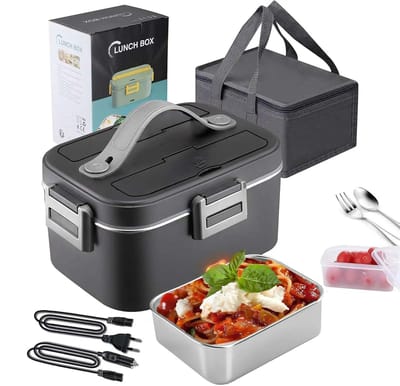 Jurrys Lunchbox - Broodtrommel - Lunchtrommel - Vershoudbak - Opwarmbaar - Elektrisch - Rvs - Lekvrij - 1.5l Inhoud - 60W - Zwart