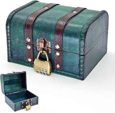 Allecta - Houten Schatkist Vintage Spaarpot Doos met Deksel - Geschenkdoos voor Opslag en Decoratie - Blauw