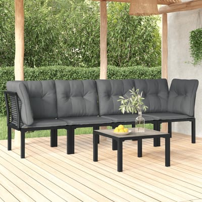 vidaXL - 5-delige - Loungeset - poly - rattan - zwart - en - grijs