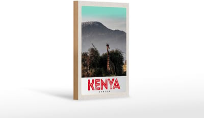 Holzschild Reise 12x18 cm Kenia Ostafrika Giraffe Wildnis Natur