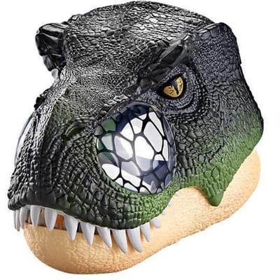 Simulatie elektrisch dinosaurusmasker Jurassic World Movie-geïnspireerd dinosaurusmasker met lichtschreeuw donkergroene kleur