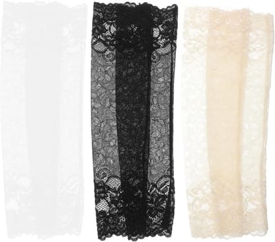 3 Paar Kant Arm Sleeves - Ademend Beschermende Mouwen voor Zonnebescherming en Elbow Bescherming (Khaki, Zwart, Wit)
