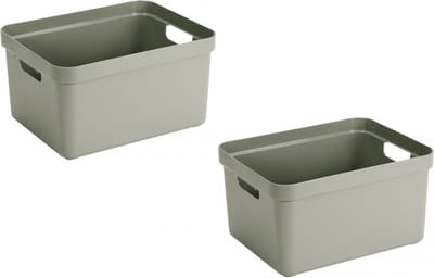 Sunware opbergbox Sigma - 2x stuks - kunststof - 32 liter - lichtgroen - opberg dozen/bakken - opbergers - 45 x 35 x 24 cm