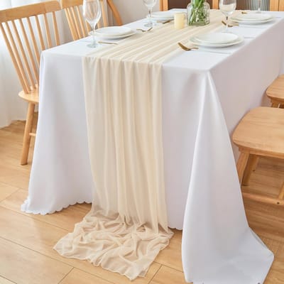 Tafelloper 77 x 180 cm – Boho Kaasdoek Beige Rustieke Tafeldecoratie voor Bruiloften en Interieur