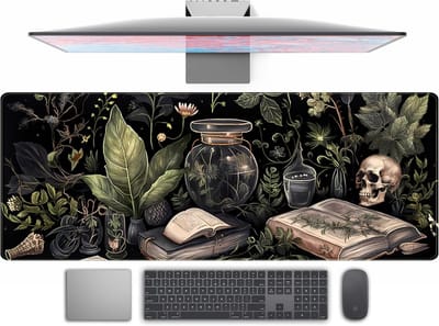 XL Gaming Bureauonderlegger met Mystieke Groene Plant - Verlengde Muismat voor Laptop en Toetsenbord