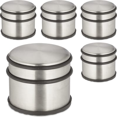 deurstopper rvs - set van 5 - hoog - antislip - rond - 7,5 x 9 cm - zilver-zwart