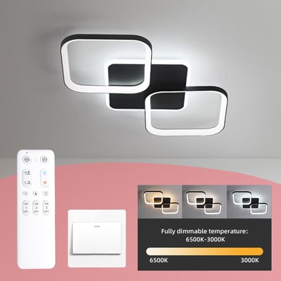 ANTENLICHT LED Plafondlamp - 2 Plafonniere Zwart - Modern LED verlichting - 40W Woonkamer Lamp - Dimbaar met Afstandsbediening - Modern Slaapkamer Lamp - 3000K-6500K - 4500LM