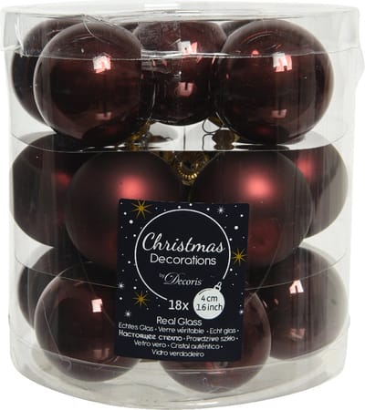 Decoris Kleine kerstballen - 18x st - mahonie bruin - D4 cm - glas - kerstversiering