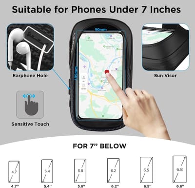 SnelShoppen - Waterdichte Telefoonhouder voor Fiets - Draaibare Fietstas voor Stuur en Frame - Geschikt voor Smartphones tot 17 inch - Ideaal voor Mou