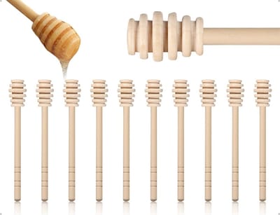 Dailygoods- Honinglepel 16 cm - Set van 2 - Houten Roerstaafjes - Honingmengstokjes - Honingraatgroefontwerp - Duurzaam Hout - Honingroerstaaf