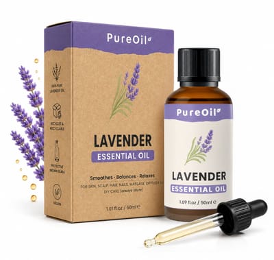 PureOil – Lavendel Etherische Olie – 50ml – 100% Puur, Natuurlijk & Vegan – Lavendelolie Voor Huid | Gezicht | Scalp | Diffuser | Aromatherapie