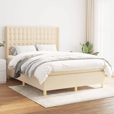 vidaXL - Boxspring - met - matras - stof - crèmekleurig - 140x200 - cm