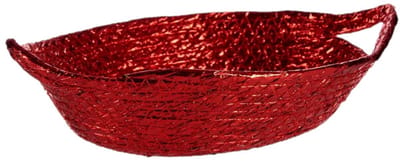 Krist+ broodmandje - metallic rood - 26 x 22 x 8 cm - zeegras - kerst opbergmandje