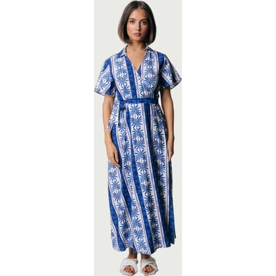 Colourful Rebel Ava Palm Collar Real Wrap Maxi Dress Ss Bright Blue Maat: S | Maxi Jurken Outlet | Dames | Blauw