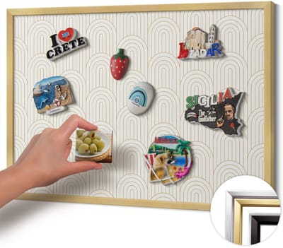 Wallfluent - Romig Magneetbord met Ontwerpen - 60 cm x 40 cm - Magneetbord met Gouden Frame - Lineaire regelmatige bogen - Magneetbord met Effen Frame - Magneetbord Multifunctioneel - Magnetisch Bord Decoratief
