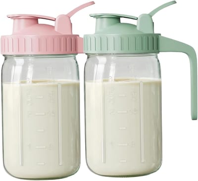 KZQ Glazen Moedermelkbewaarflessen 2 Stuks 32 Oz Lekvrij Met Handvat En Maataanduiding Vaatwasserbestendig