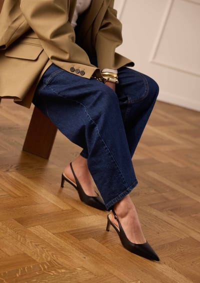 Manfield - Dames - Zwarte leren slingbacks - Maat 39