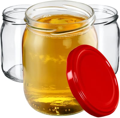 KADAX Jam potten 540 ml, inmaakpotten met schroefdeksel, glazen met schroefsluiting, inmaakpotten, voorraadpotten voor het inleggen van komkommers (8 stuks, rood)