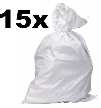Puinzak Wit - 15 stuks 60 x 100 cm – Sterke Geweven Bouwafvalzakken – Herbruikbare Zandzakken - Steenpuin Zak - Big Bag