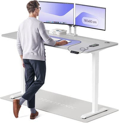 Desktronic HomePro Zit-sta Bureau Elektrisch In Hoogte Verstelbaar, 180x80cm Wit/Grijs, Stille Dubbele Motor, Hoogte 62-126cm