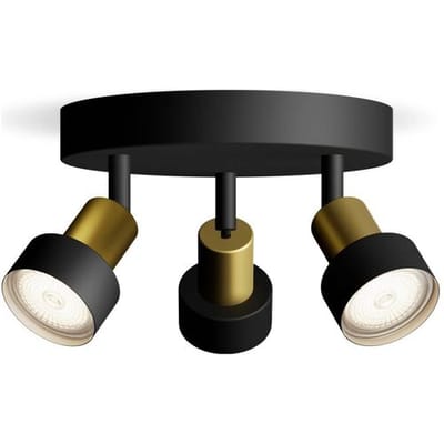 Philips Conduit Spot - Plafondspot met drie lichtpunten - Zwart met goud design - GU10 LED fitting - Ronde basisplaat