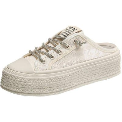 Slippers met gesloten teen voor dames Zomerkleding Nieuwe mesh Alles-match Hielvrij Luie canvas schoenen Casual sandalen 40 white