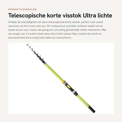 Dailygoods- Zeehengel Ultralicht - Telescopische Hengel - Draagbare Hengel - Korte Hengel - Sterke Rolhouder - Antislip Handvat