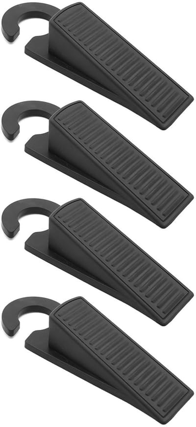 Dailygoods- Deurstopper Zwart - 4 Stuks - Wigvormig Ontwerp - Muurbescherming - Geluidsdemping - Robuust Rubber - Afmetingen 12,6 x 4,4 x 2,8 cm - Deurstoppers