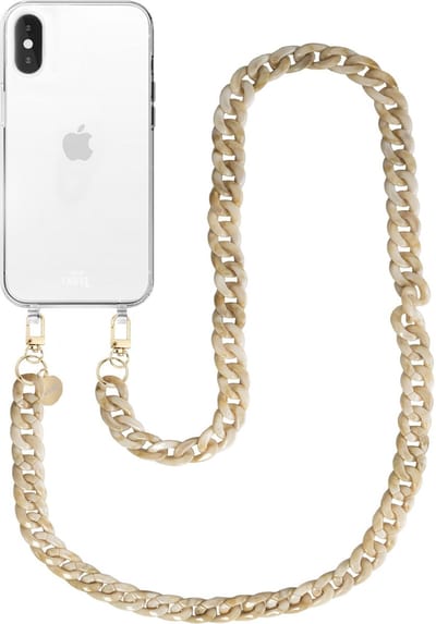 xoxo Wildhearts siliconen hoesje - Geschikt voor iPhone X/XS - Cream Latte - Telefoonhoesje - Hoesje met koord - Beige koord - lang telefoonkoord - Transparant hoesje (lange variant)