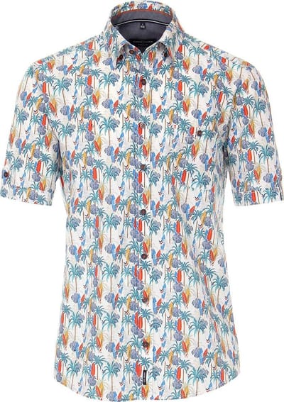 Casa Moda Overhemd Korte Mouw Palmboom Motief Oranje - M