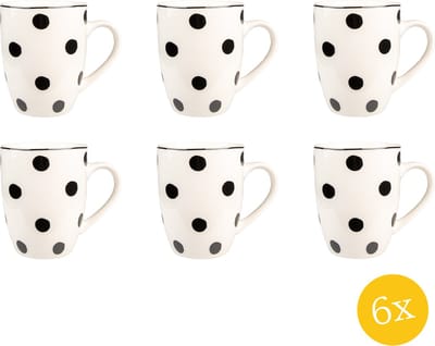 Clayre & Eef Mok set van 6 stuks 350 ml Wit Zwart Porselein Stippen Theemok