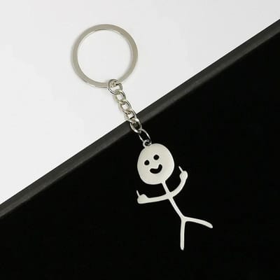 Grappige Doodle Roestvrijstalen Sleutelhanger Middelvinger Stickman Hanger Sleutelhanger Hip Hop Auto Tas Sleutelhanger Sieraden Koppels Cadeau black