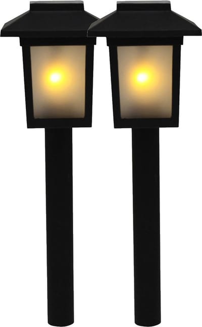 Benson Tuinlamp prikspot - 2x - solar - vlam effect 34,5 cm - sfeervolle tuinverlichting - prikker / lantaarn