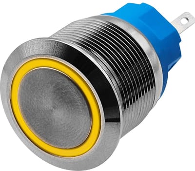 ProRide Metalen Drukschakelaar 220V ON-OFF - 22mm - Aan/uit schakelaar - Spatwaterdicht - LED Indicatie Geel