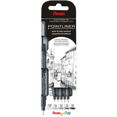Pentel - Fijnschrijver Pointliner Set 5 stuks - Zwart