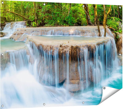 Gards Tuinposter Waterval in het Bos in Thailand - 120x90 cm - Tuindoek - Tuindecoratie - Wanddecoratie buiten - Tuinschilderij