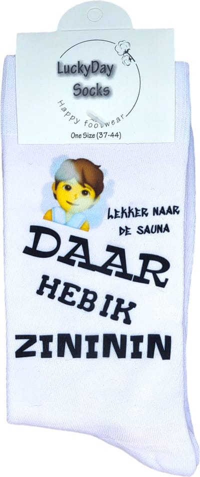 Zininin - Sauna Sokken - Welness cadeau - Verjaardags cadeau vrouw en man - Ontspanning voor man - Gezondheid - Witte sokken met tekst - - grappige sokken - leuke heren sokken - Sokken waar je vrolijk van wordt - Maat 37-44