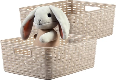 Plasticforte Opbergmand - 4x - Kastmand - rotan kunststof - beige - 12 Liter - 30 x 37 x 13 cm
