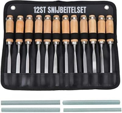 DD® Houtsnijset - Woodcarving - Houtsnijden - 12 Stuks Houtsnijgereedschap Set - Natuurlijk- 24cmx19cmx1cm; 1.7 kg