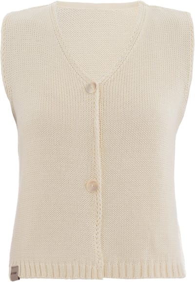 Knit Factory Lumi Dames Gilet Top - Gebreide Dames Top met V-hals en Sierknopen - Zomertop gemaakt van Katoen & Acryl - Mouwloos - Ecru - 36/38