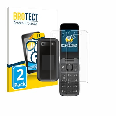 BROTECT - Screenprotector voor Nokia 2660 Flip (Voor+Achter) - Folie Beschermfolie transparant 2 Stuks