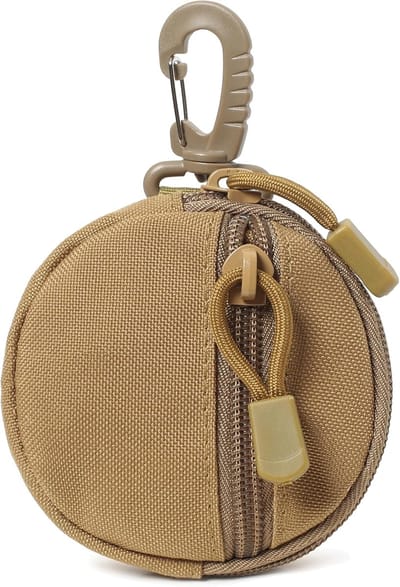 Daity 1 stuk – Muntzakje, rond muntentasje met ritssluiting en karabijnhaak, kleine organizer-tasjes van canvas voor kleingeld (voor thuis), sleutelhanger-muntportemonnee voor heuptassen (Beige)
