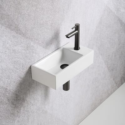 Fonteinset Mia 40.5x20x10.5cm glans wit rechts inclusief fontein kraan, sifon en afvoerplug gun metal