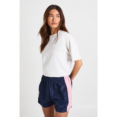 boohoo Dames Nylon Hoge Taille Contrastpaneel Track Shorts | Navy | Maat: XS